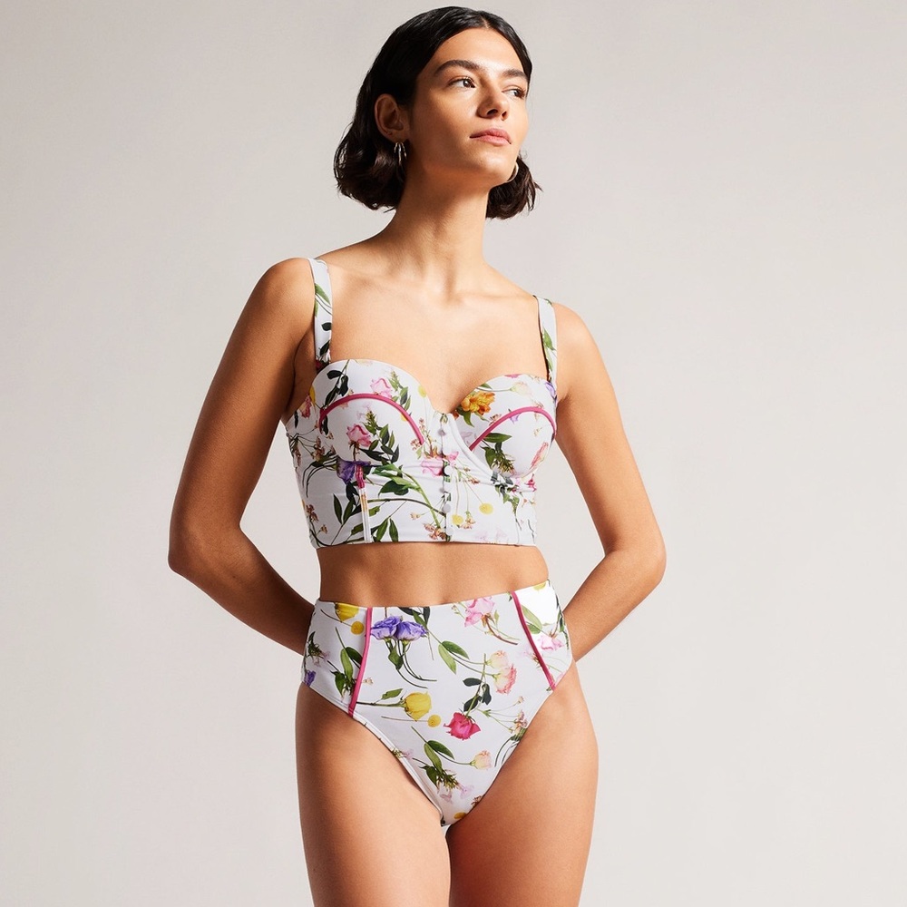 NWT Ted Baker Rosaby Floral Longline High-Waisted Bikini Swim Set
